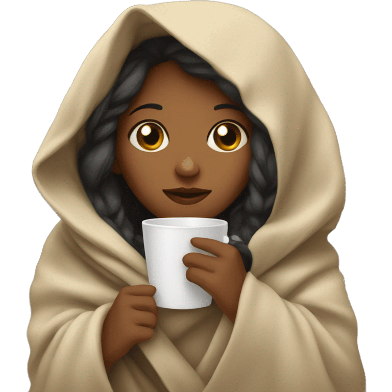 girl inside a blanket sipping coffee eyes closed emoji