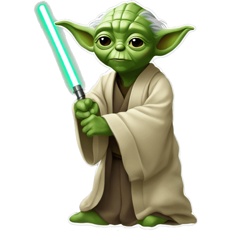 star wars yoda con un báculo en su manos emoji