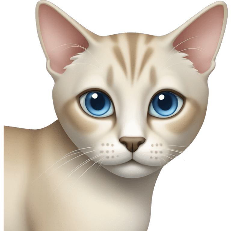 Thai breed cat with a light cream-brown body, dark gray nose and face, ears, and paws. sharp ears, and striking light blue eyes  emoji