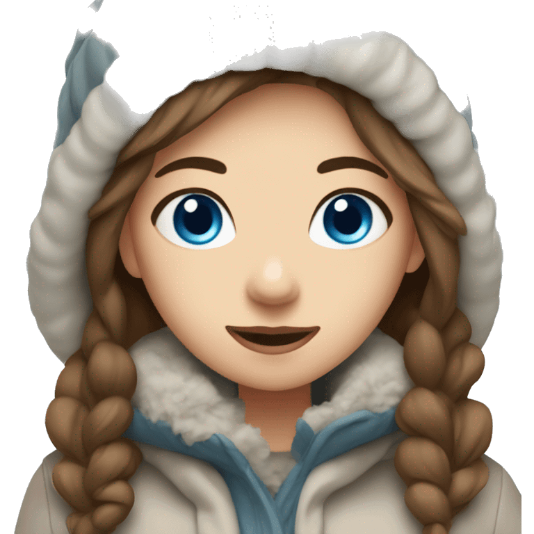 GIRL with blue eyes and brown hair in winter outfit emoji