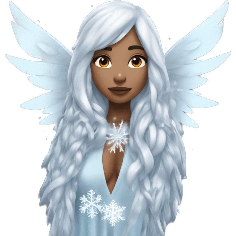 big wings, hood, silver, icy ,snowflake, Beautiful, fairy, long hair emoji