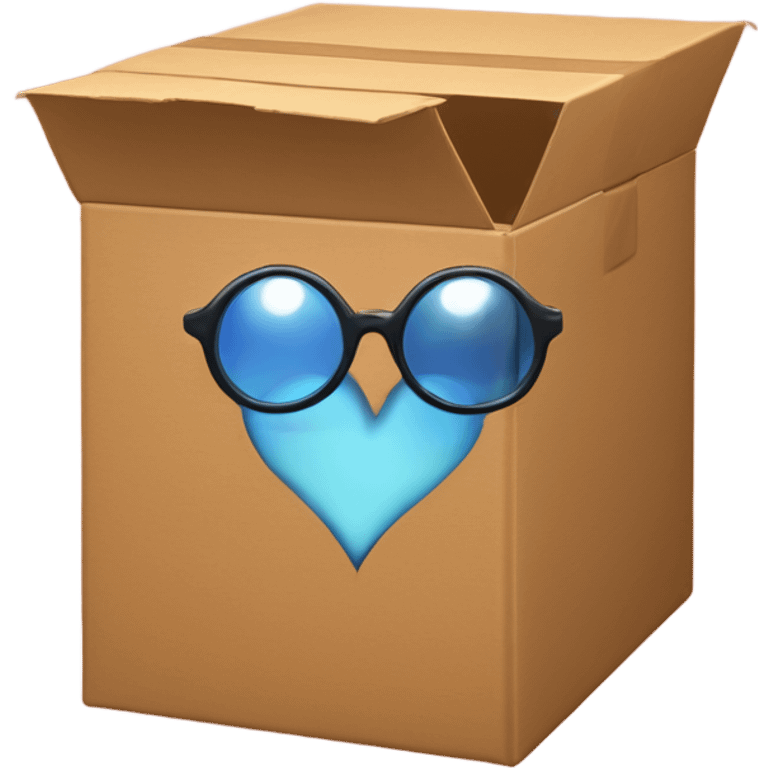 caja inteligente con lentes encima de un corazon gigante emoji