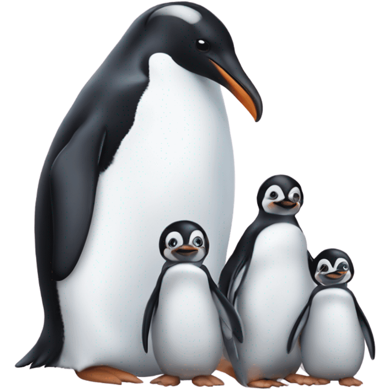 Mommy penguin with 3 baby penguins  emoji