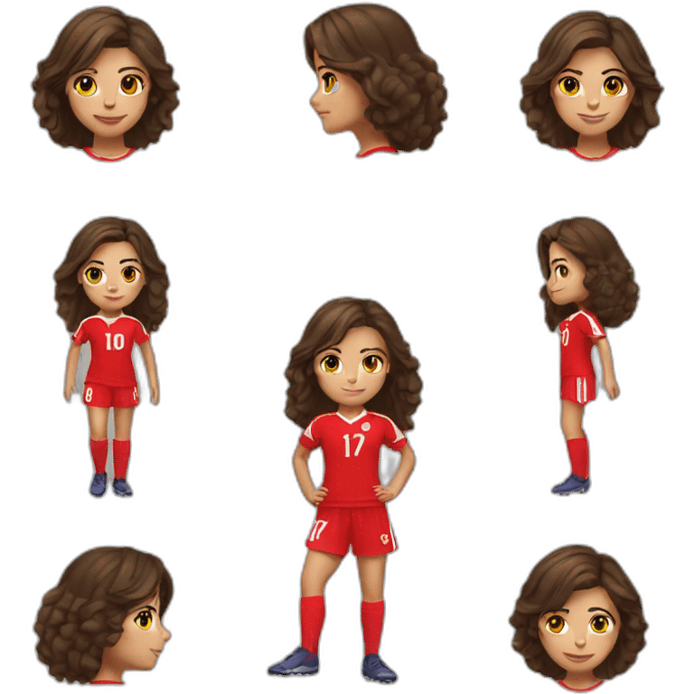 Young brunette girl in a red soccer jersey emoji