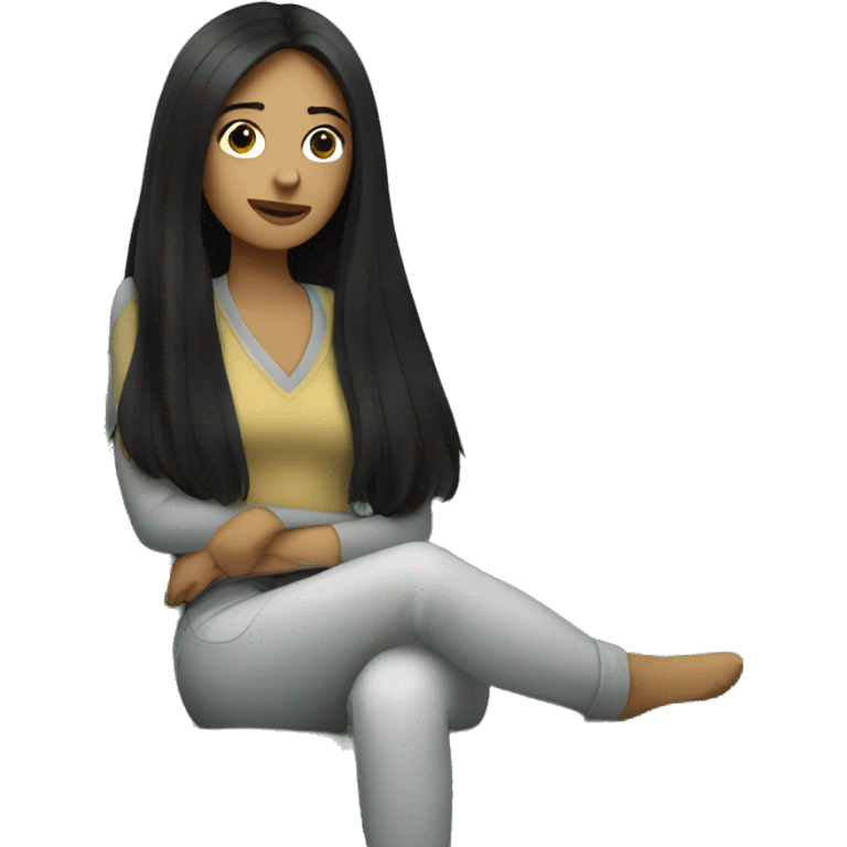 woman with long black hair sitting on a couch with a bunch of seaweed emoji