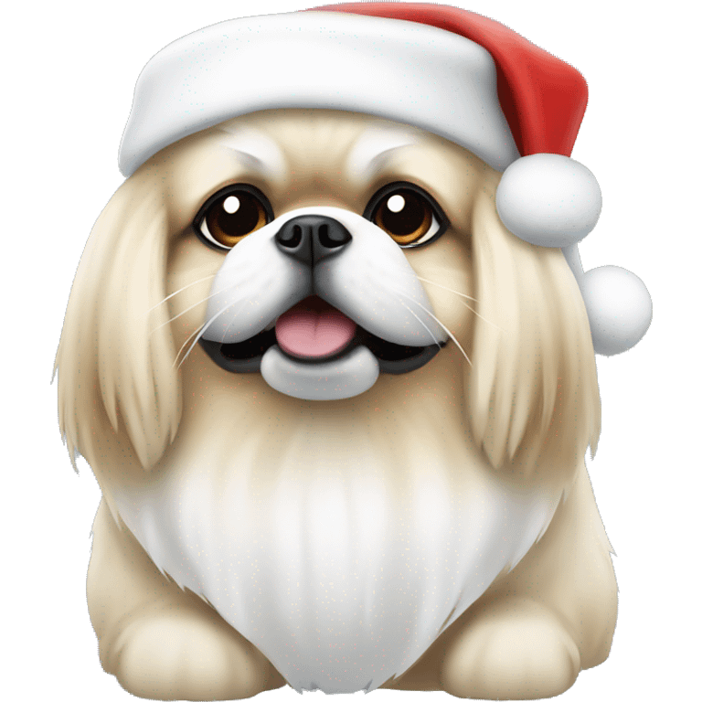 White Pekingese wearing a Santa hat emoji