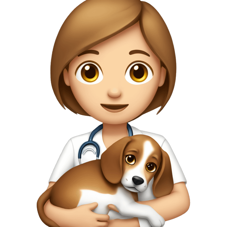  Beagle dog cuddles pediatrician women with medium brown hair  emoji