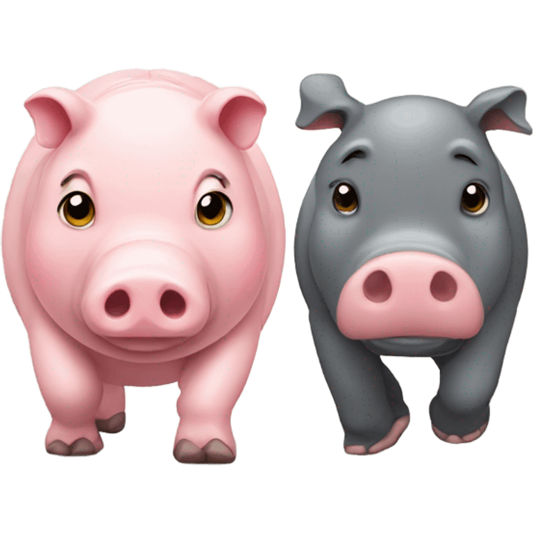 pig and hippo walking together emoji