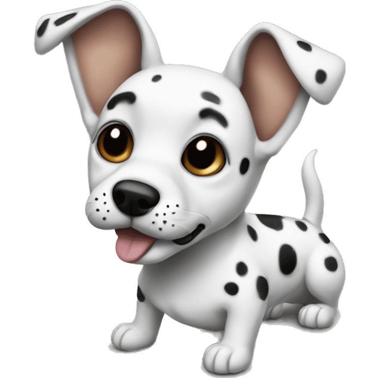 dog with large ears, black muzzle and black spots on a white body emoji