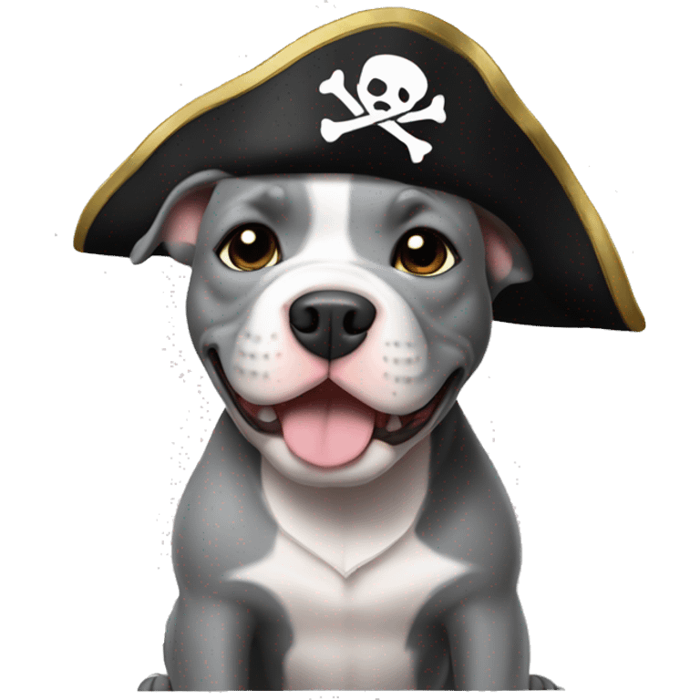 All grey pitbull puppy with a pirate hat on emoji