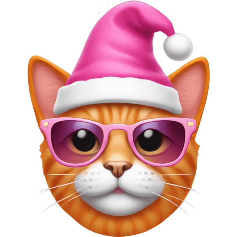 orange cat with pink santa hat and sunglassess emoji