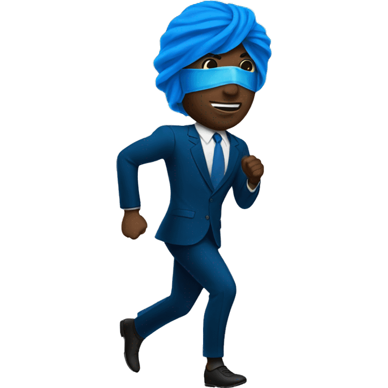 A black man running with a blue mask and suit emoji