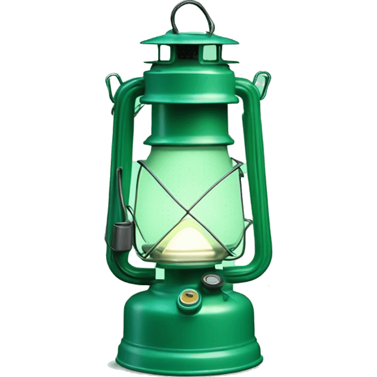 Realistic camping mint green lit camping lantern lisolated. emoji