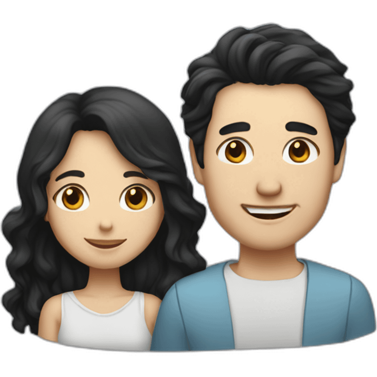 Family formed by a White man and a White woman with long black hair and small black border collie emoji