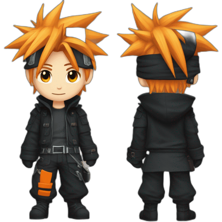 cloud strife full body with orange hair. Black clothes emoji