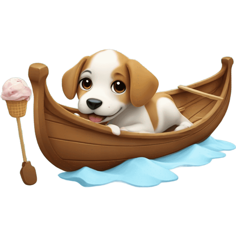 A puppy on a gondola licking icecream  emoji