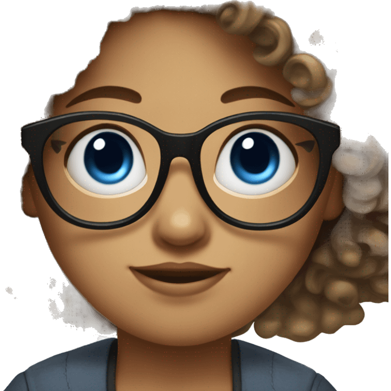 Browned curly hair Girl with black Glases and Blue eyes emoji