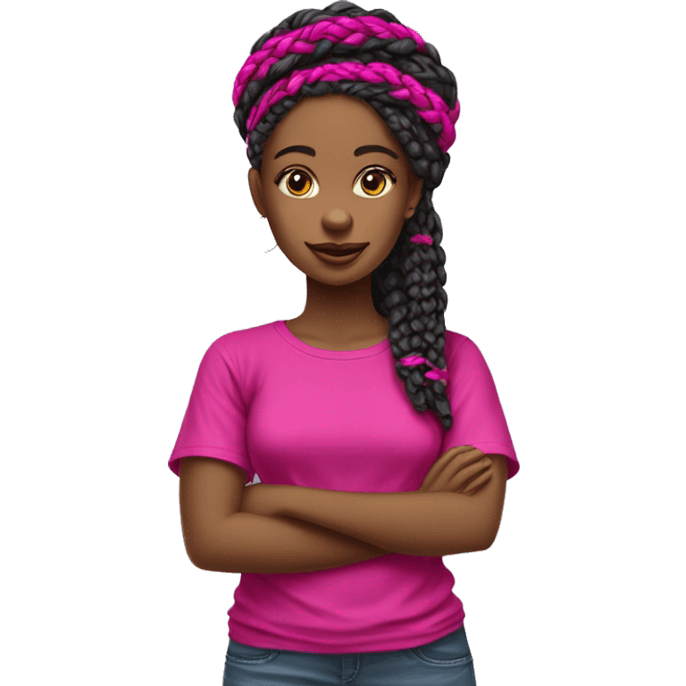 Fille avec des tresse africaine longue et fine et tee shirt fushia emoji