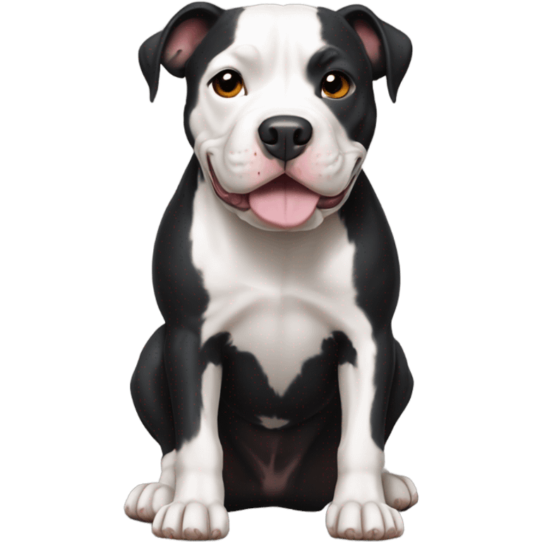 Black pitbull with white paws and a white stripe down face. White belly emoji