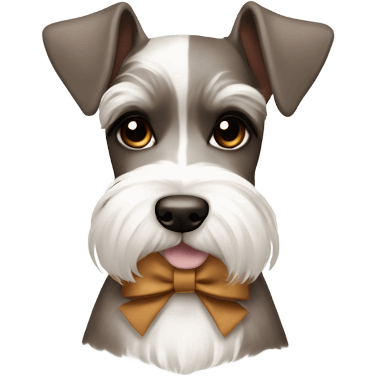 White and brown mini schnauzer  with bows emoji