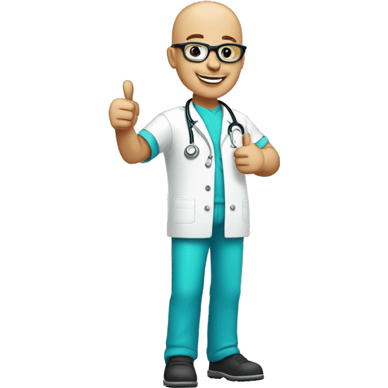 Bald male Nurse wearing white glasses giving thumbs up emoji