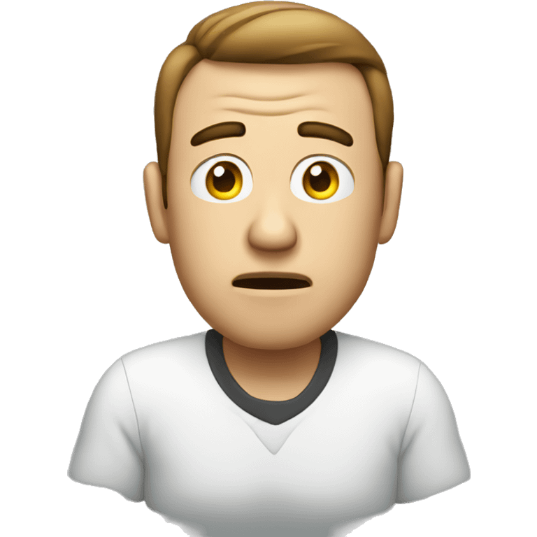 man looking confused into a computer screen emoji