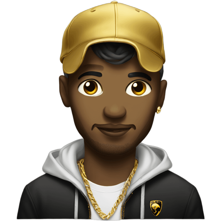 Rapper on gold Lamborghini hood  emoji