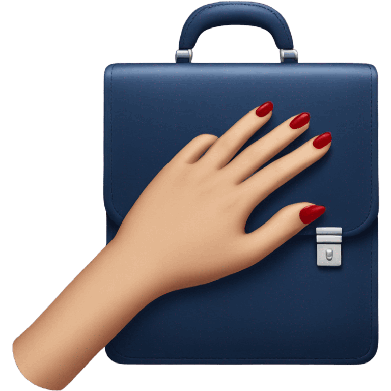 female hand with red manicure holding a dark blue business briefcase emoji