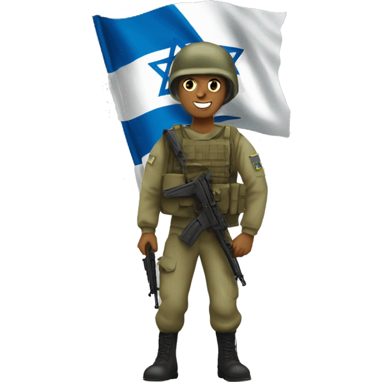 An Israel Defense Forces soldier holding an Israeli flag emoji