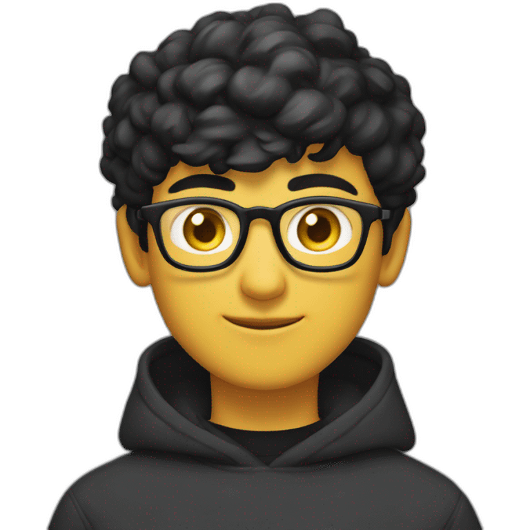 a light skin Pakistani teenager, wearing round glasses, short moustache, black hair, black jumper/sweater, structured manly face, yellow brimless cap emoji