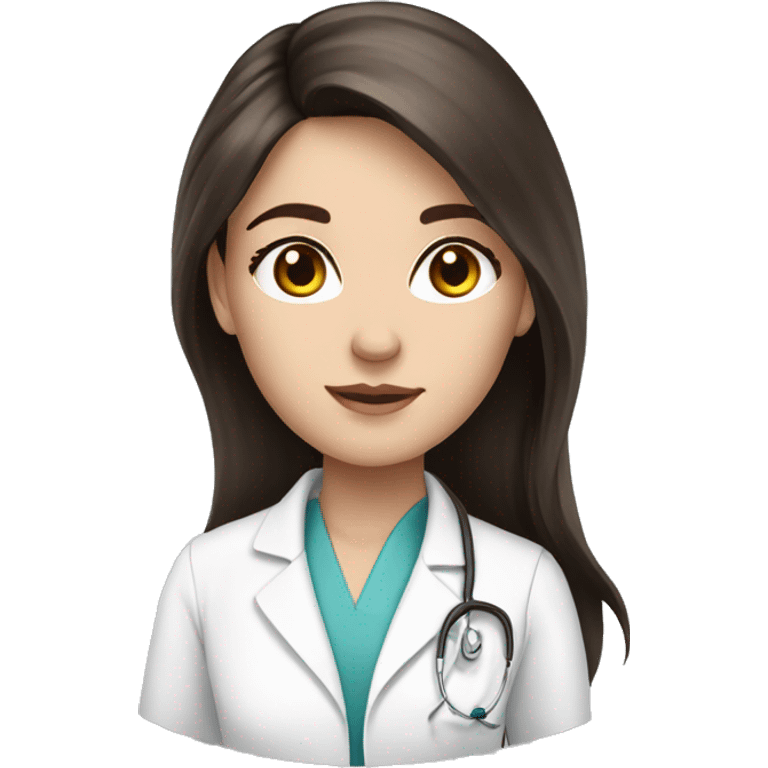 Beautiful doctor, Brunette long hair with fair skin, black eye color emoji