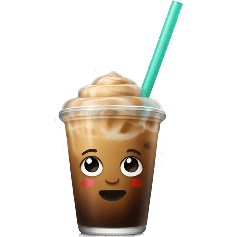 Iced coffee in a glass with straw emoji