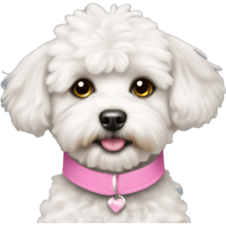 White Maltipoo with pink collar emoji