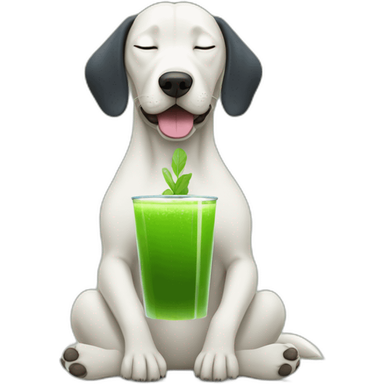 meditating dog drinking green juice with eyes closed emoji