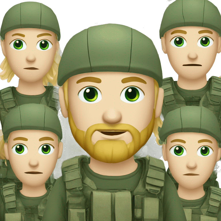 ukrainian military blonde man with a beard with green eyes with blue viking paint on the face  emoji