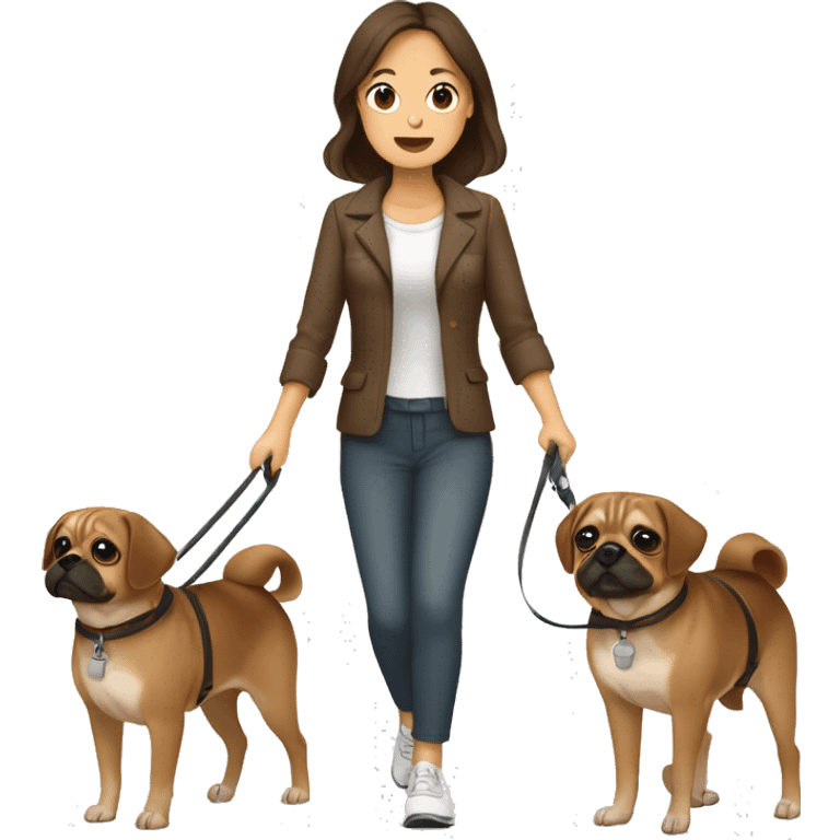 Mid 30s filipina walking two brown pugaliers on leash emoji