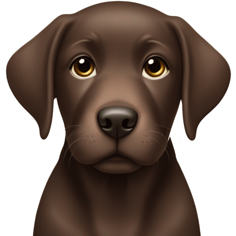 Chocolate labrador cute puppy with small white patch of fur on chest and teal collar emoji