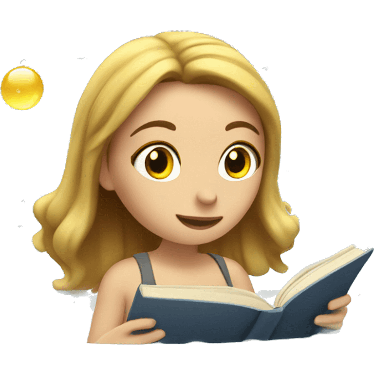 Girl with light brown hair reading a book in the bath with bubbles  emoji