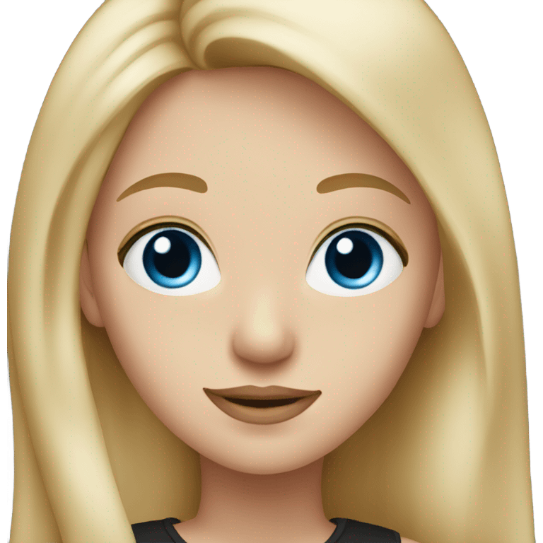 girl with long blonde hair, blue eyes, she wear a black top emoji