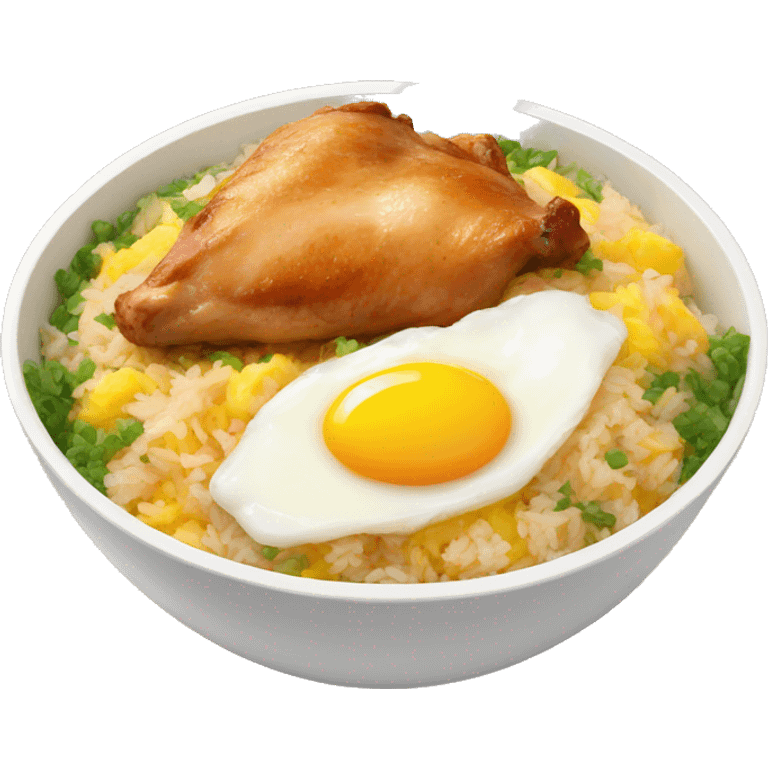 chicken thigh rice bowl with two eggs emoji