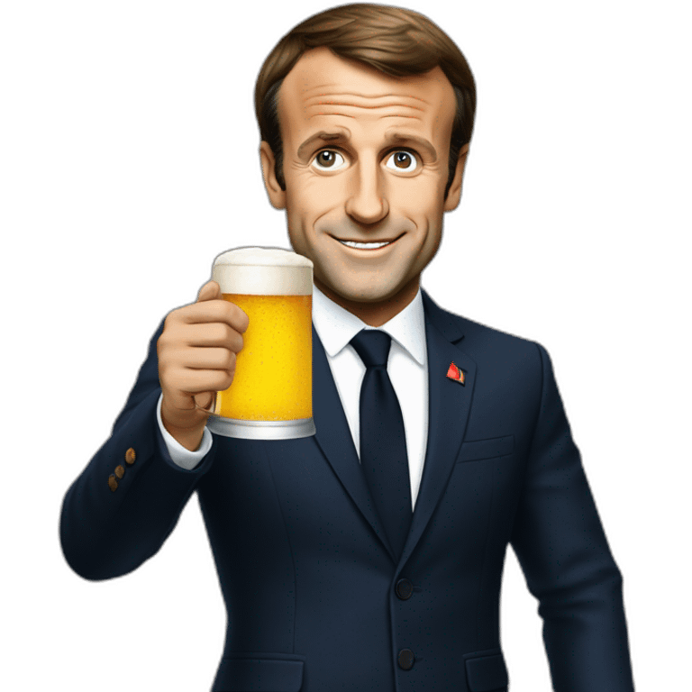 Emmanuel Macron holding a beer emoji