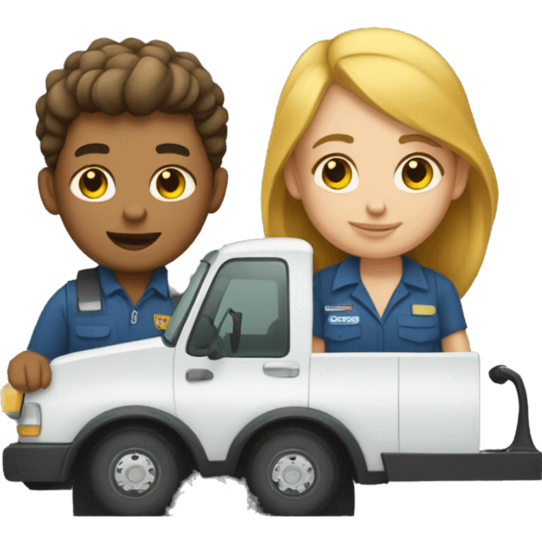 Boy and girl tow truck drivers together  emoji