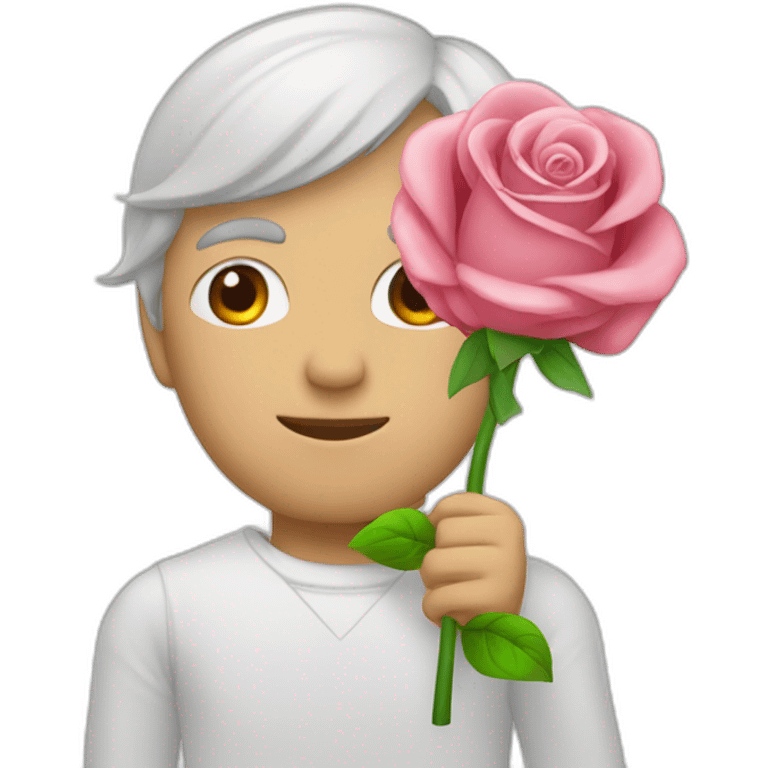 Homme blanc avec un bouquet de rose  emoji