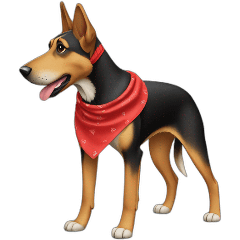 75% Coonhound 25% German Shepherd mix dog wearing small plain red bandana side view full body left facing emoji