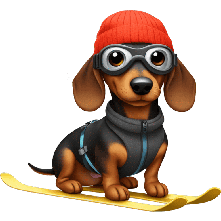 Daschund skiing with ski cap and ski goggles on emoji