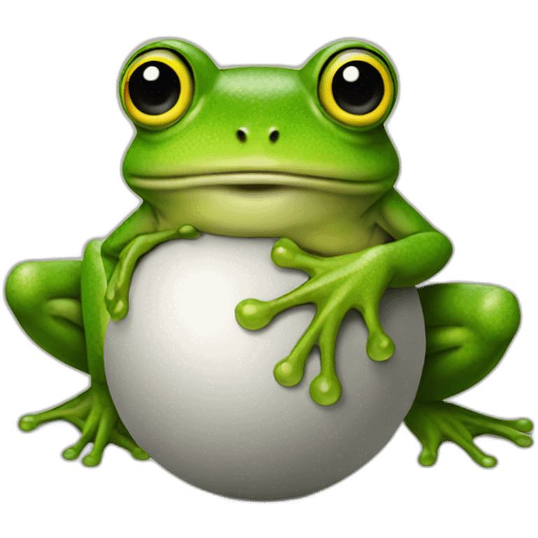 Frog sitting on 2 balls emoji