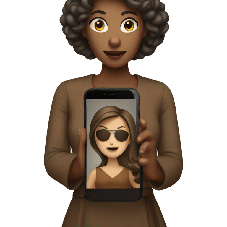 The woman with brown dress and iphone emoji