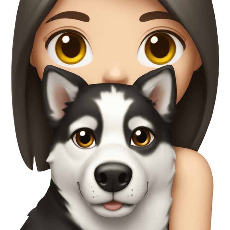 brunette girl with a black and white husky  emoji