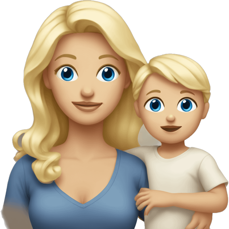 Blonde blue eyed mom holding blonde brown eyed toddler emoji