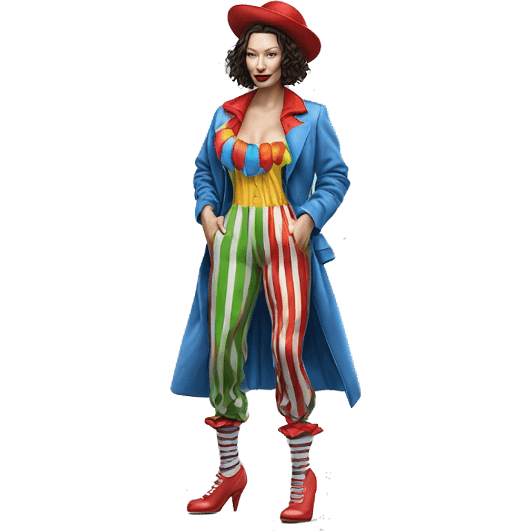 Realistic Bella Hadid wearing Clown costume, full body emoji